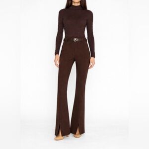Frame Le High Rise Flare Split Hem Trousers in Brown 2